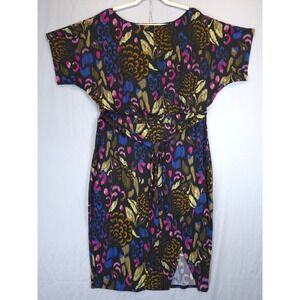 Kensie Black Floral Midi Dress Women XXL Kimono Sleeve Tie Waist Lined Romantic